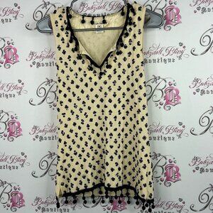 Nanette Lepore tank top tassles sequins Cream and Black Patterned Tank Top